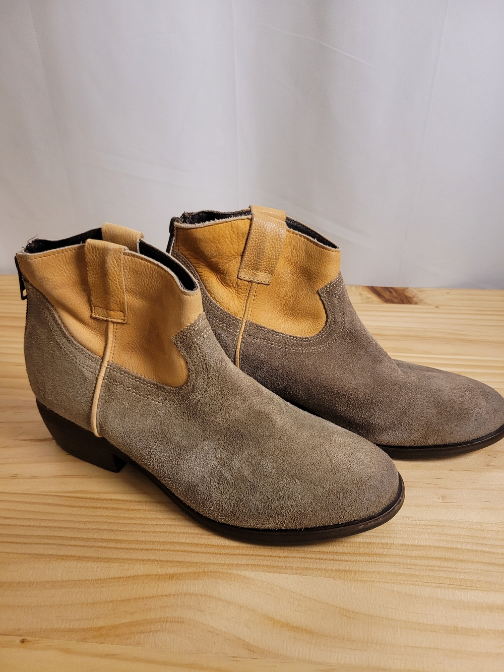 Steve Madden Two-Tone Suede & Leather Ankle Boots in Gray and Tan